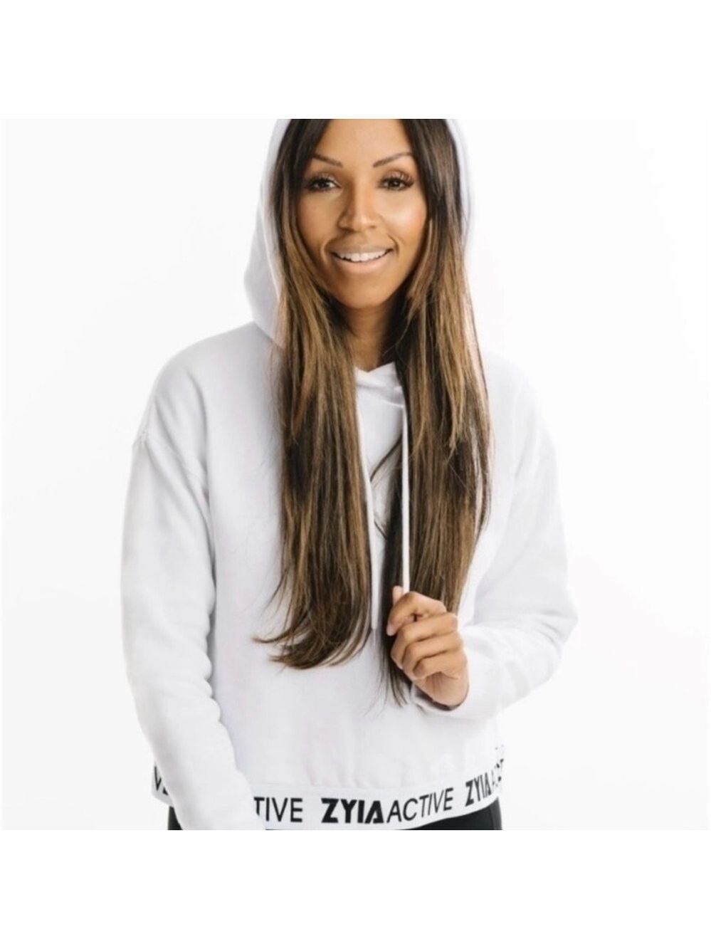 ZYIA White Cropped Hoodie Sweatshirt